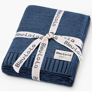 Bleu La La Organic Knit Throw Blanket - Blue - Baby Blanket